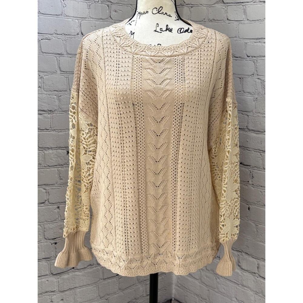 AlvaQ Women’s Cream Crochet Lace Sweater (Size XL)